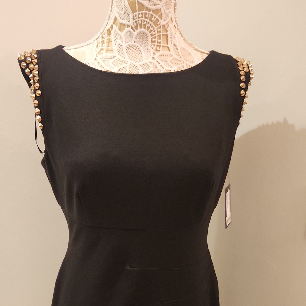 Vince Camuto Black Dress with Gold Studded Shoulders